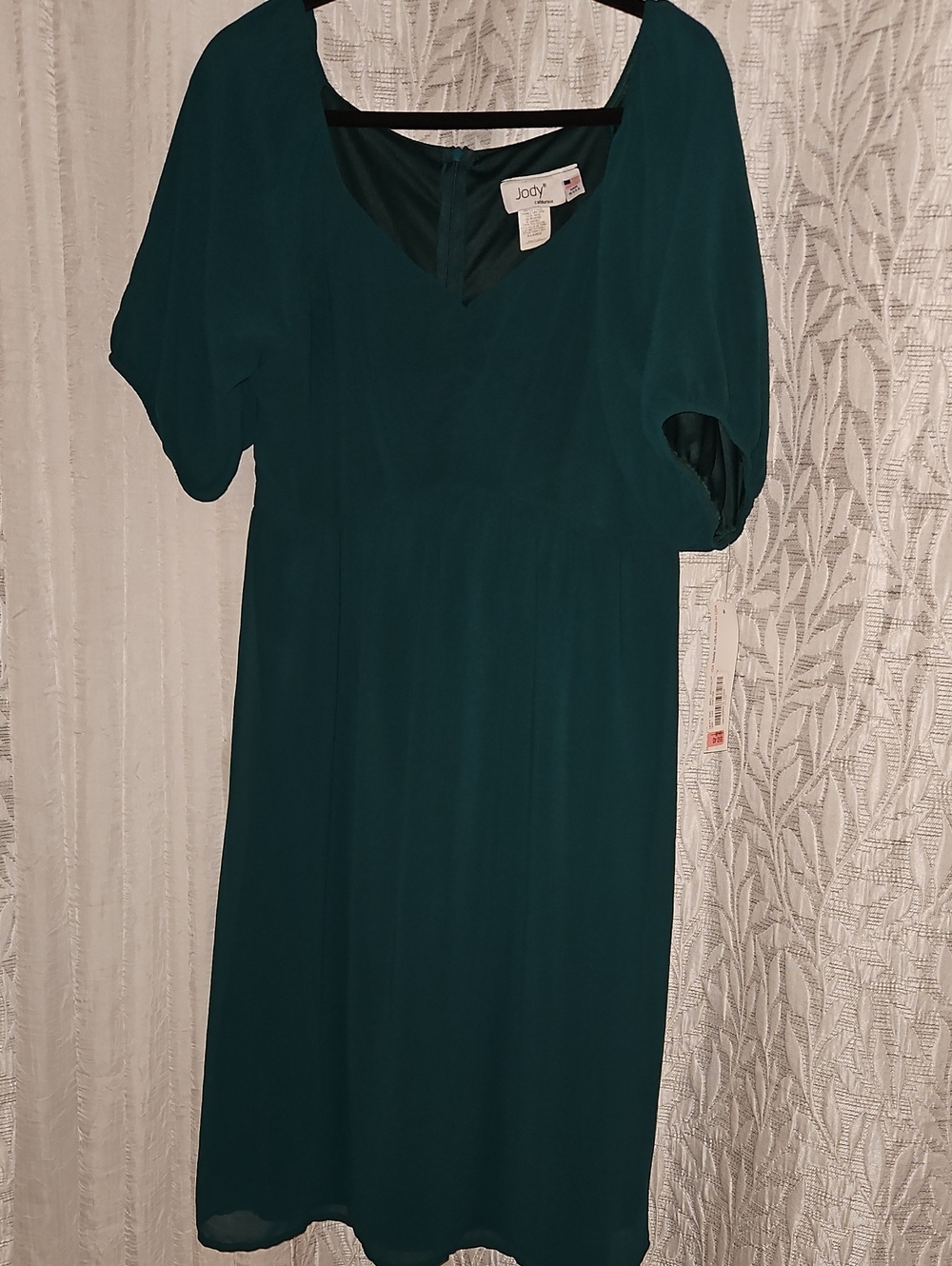 Jody Teal Puff-Sleeve Midi Dress